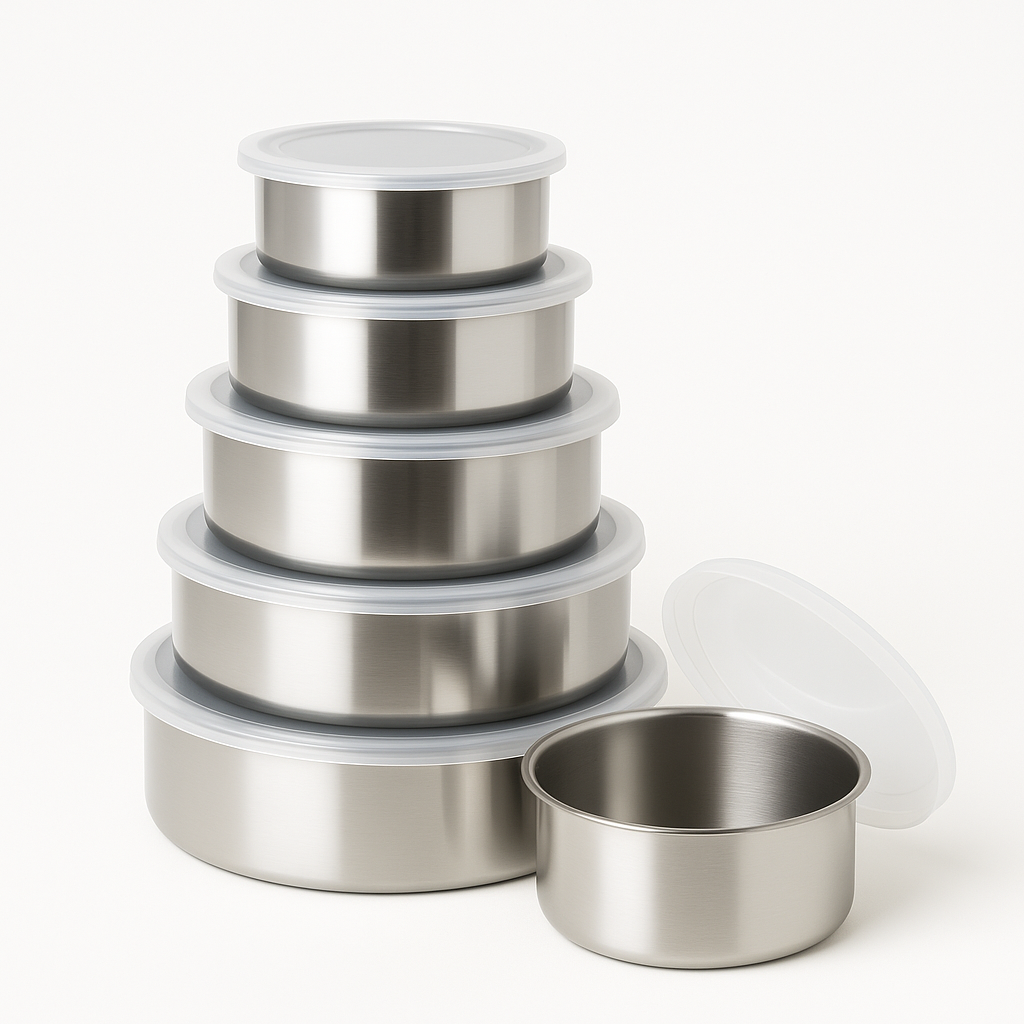 Conjunto 5 Tigelas em Aço Inox com Tampa