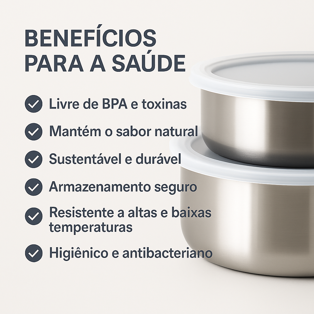 Conjunto 5 Tigelas em Aço Inox com Tampa