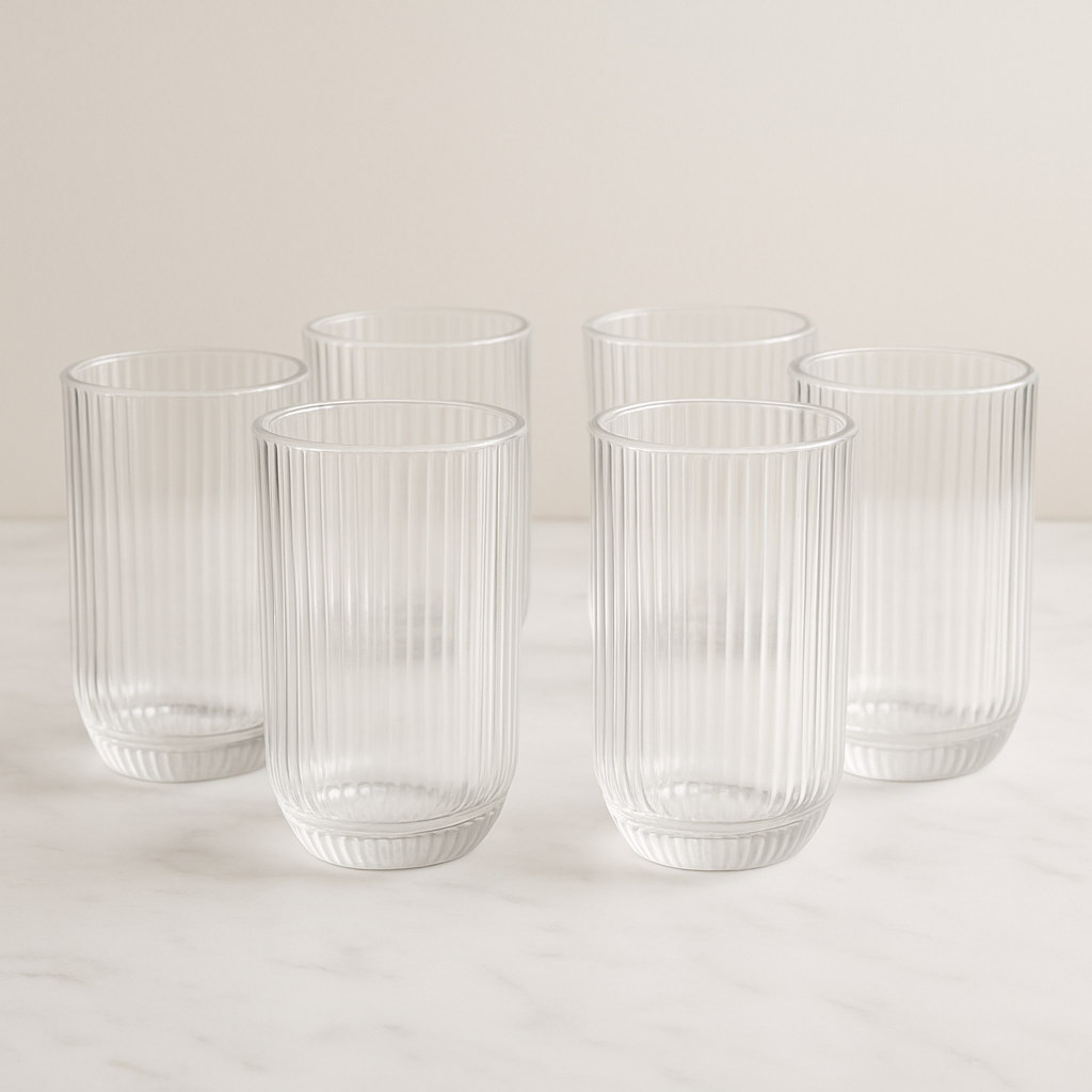 Jogo 6 Copos de Vidro Canelado Versalhes 460ml