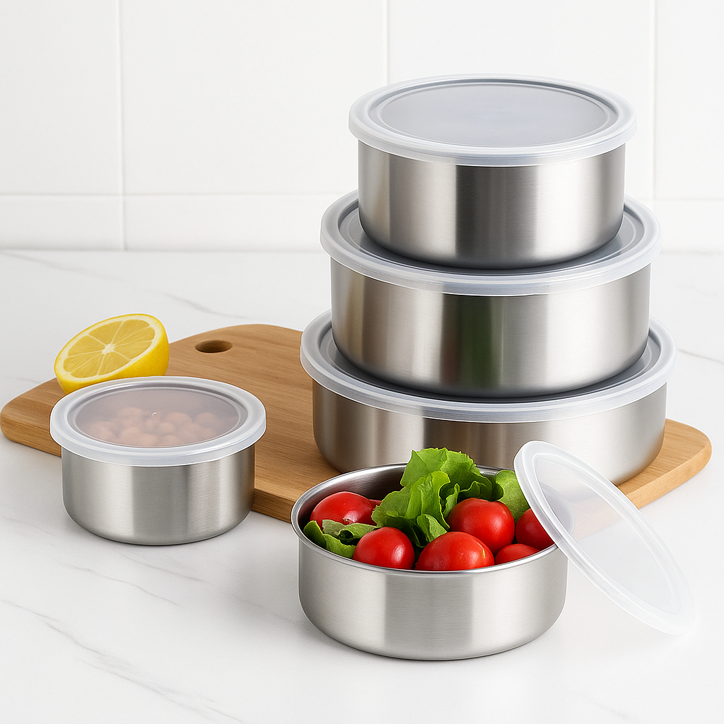 Conjunto 5 Tigelas em Aço Inox com Tampa